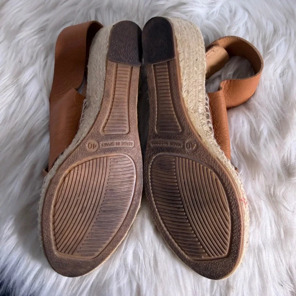 Anthropologie‎ Maypol Made in Spain Tan Leather Espadrille Wedge Sandal Size 40